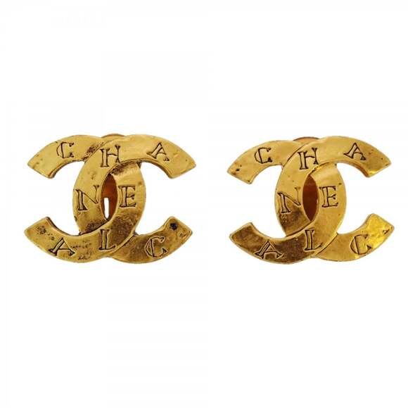 CHANEL Gold Logo Earrings